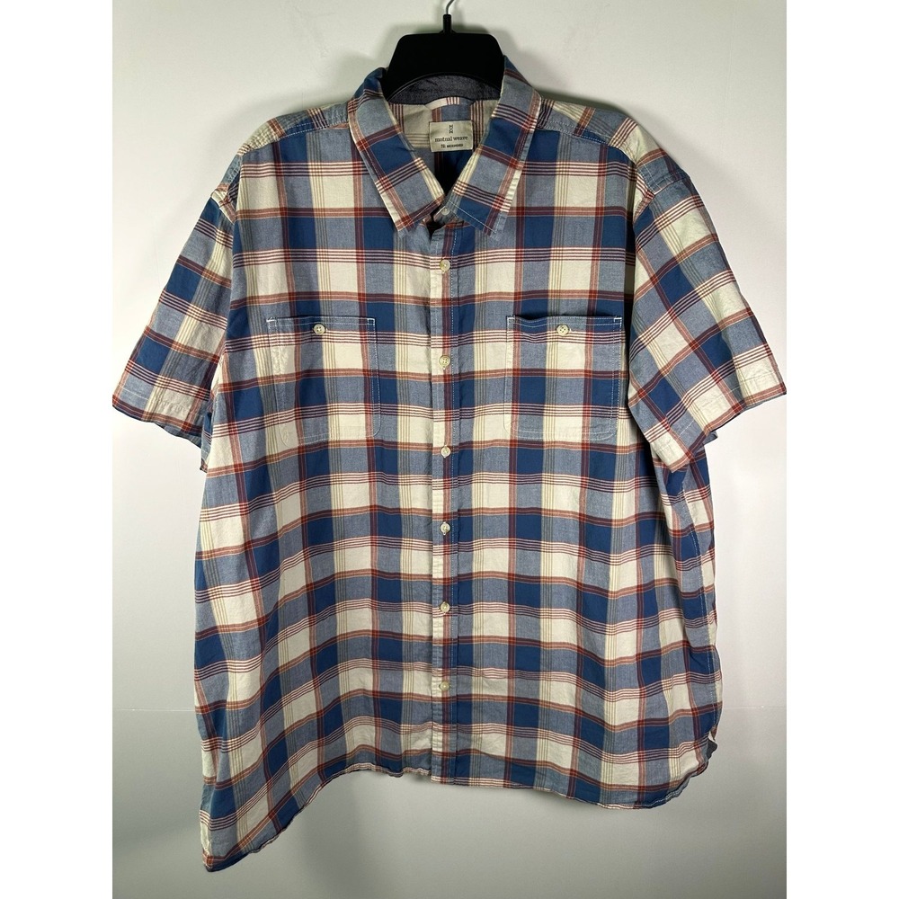 Mutual Weave Shirt Mens 2XL Plaid Short Sleeve Button Up Casual Cotton Blend